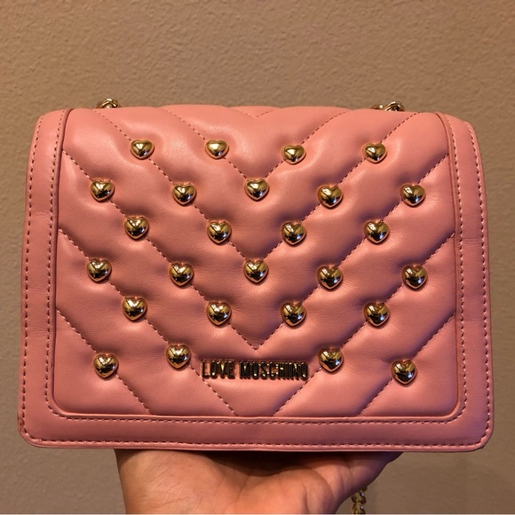 Love Moschino Bags Euc Pink Love Moschino Heart Studded Crossbody Bag Poshmark